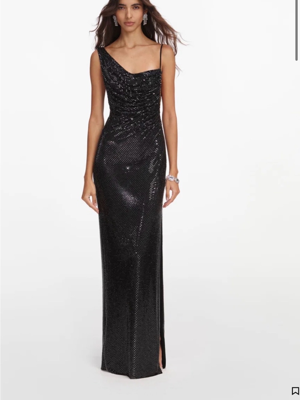 Self-Portrait Black Rhinestone Draped Maxi Gown, size 4, nwt